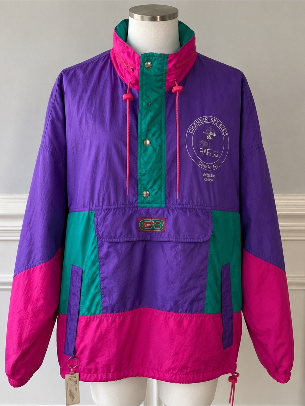 Vtg CB Sports Windbreaker Jacket Purple Hooded Charlotte Ski Bees 1980s M Medium